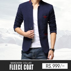 Blue Mandarin Collar Fleece Coat